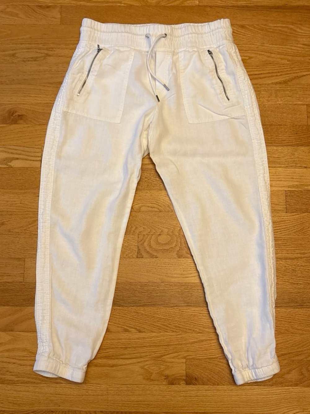 Athleta Cabo Linen Women’s White Linen Drawstring Joggers with Zip Pockets